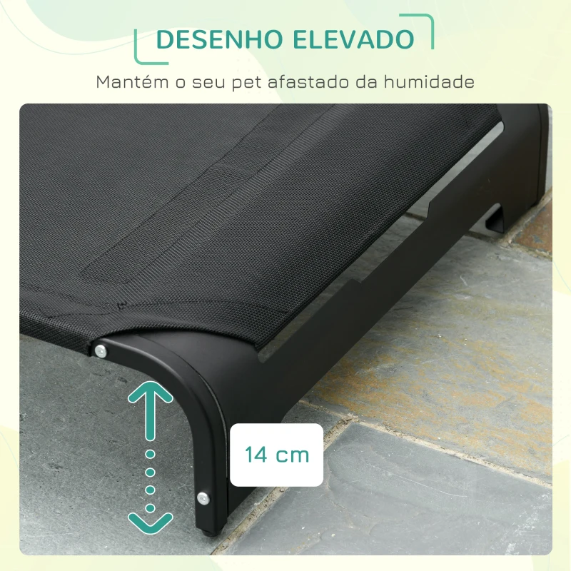 PawHut Cama Elevada para Animais de estimação Cães Gatos Tela Transpirável com Almofada Removível Exterior Interior Jardim Terraço 91x60x23cm Preto