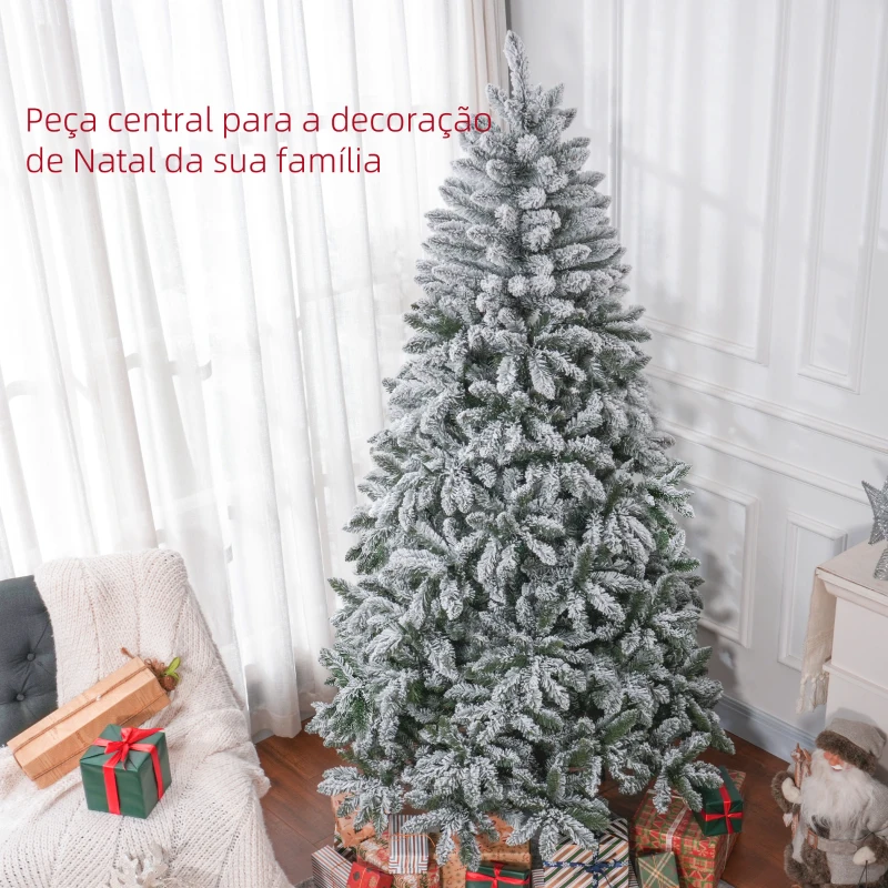 HOMCOM Árvore de Natal Artificial Nevado 210cm com 1021 Ramos e Suporte de Metal Árvore Natalina Nevado para Interior Verde