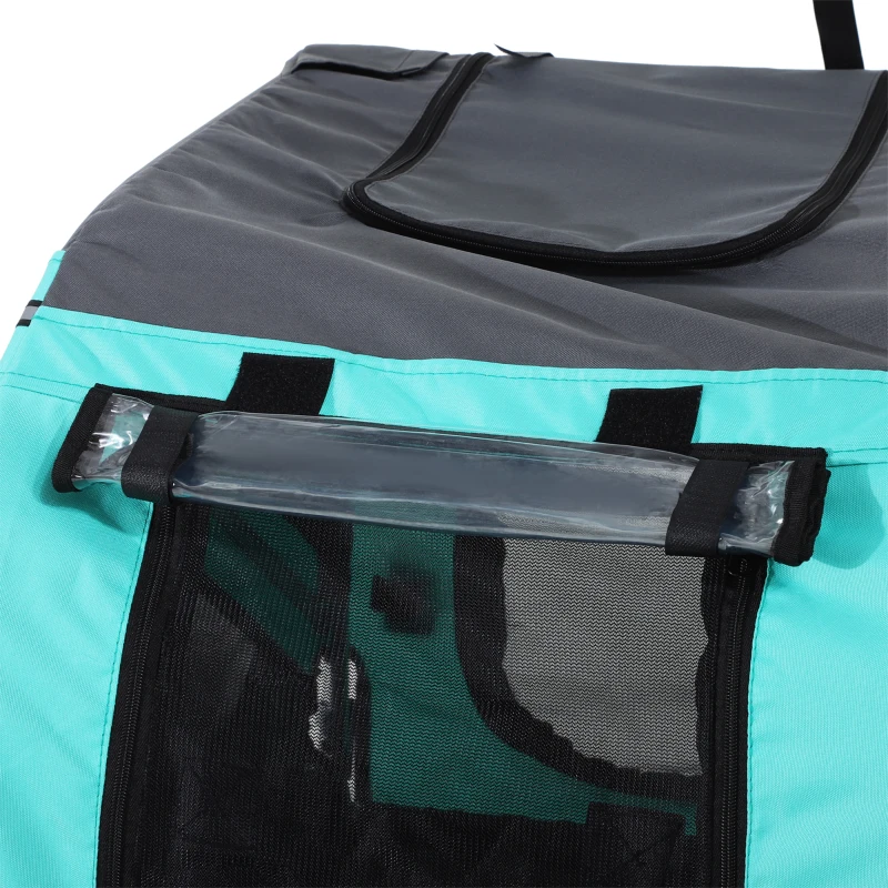 PawHut Haustieranhänger Hundeanhänger Fahrradanhänger bis 20kg klappbar Reflektor Regenschutz Stahl Grau + Grün 130 x 73 x 90cm