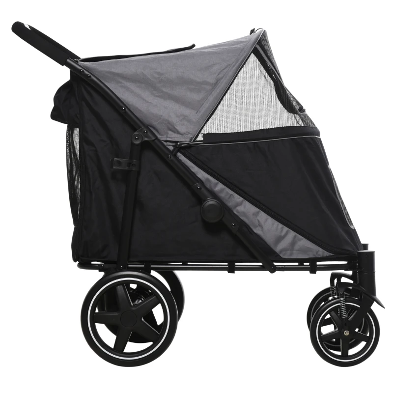 PawHut Hundewagen Hundebuggy bis 30kg faltbar verstellbares Vordach Aufbewahrungskorb 112 cm x 65 cm x 100 cm, Grau