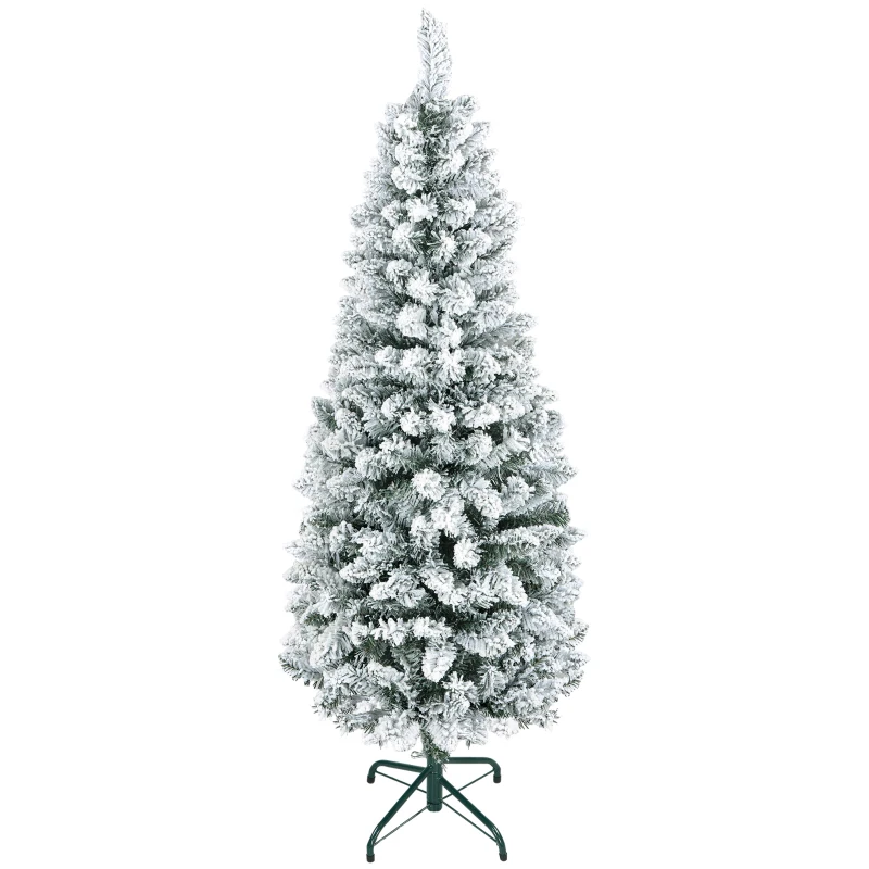 HOMCOM Árvore de Natal Artificial Coberta de Neve 150 cm com 317 Ramos e Suporte de Metal Árvore Natalícia para Sala Interior Verde