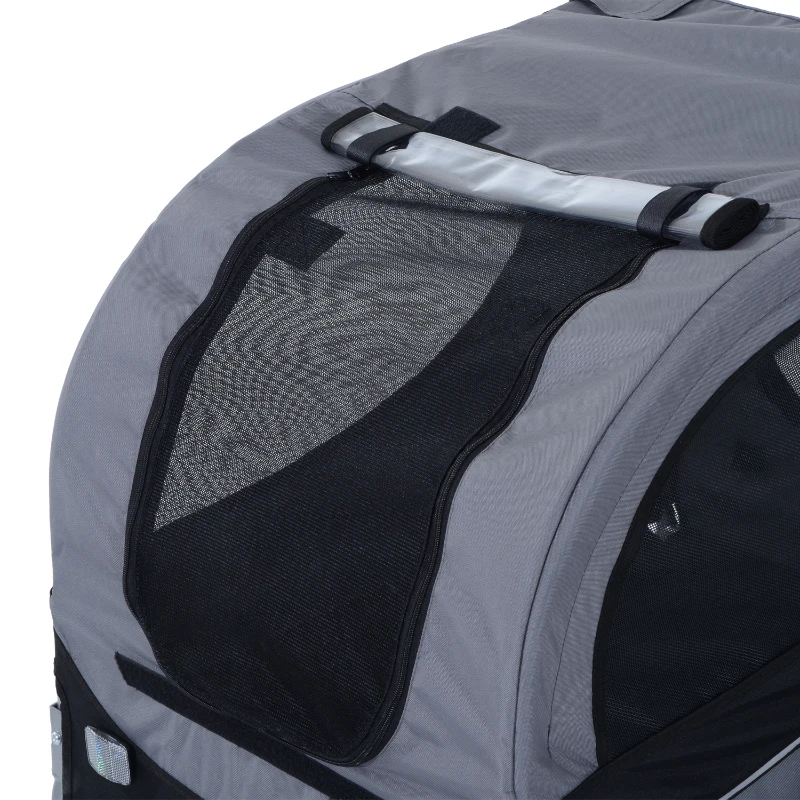 PawHut Hundeanhänger Fahrradanhänger bis 20kg klappbar mit Universalkupplung Reflektoren Flagge lagerbar Stahl+Polyster Grau+Schwarz 130 x 73 x 90cm