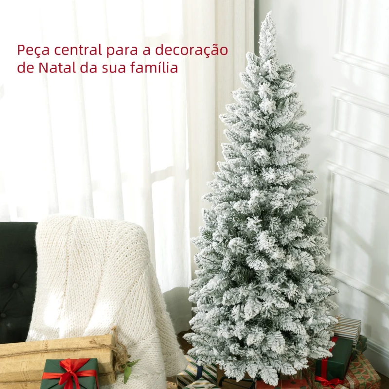 HOMCOM Árvore de Natal Artificial Coberta de Neve 150 cm com 317 Ramos e Suporte de Metal Árvore Natalícia para Sala Interior Verde