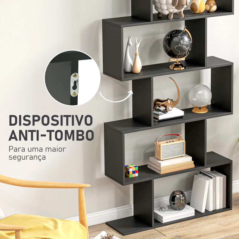HOMCOM Estante Alto Livraría de 6 Estantes  para Sala de Jantar Desenho Moderno 80x23x192cm Preto