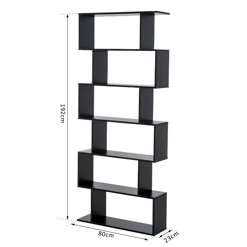 HOMCOM Estante Alto Livraría de 6 Estantes  para Sala de Jantar Desenho Moderno 80x23x192cm Preto