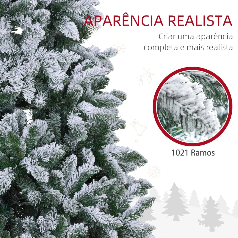 HOMCOM Árvore de Natal Artificial Nevado 210cm com 1021 Ramos e Suporte de Metal Árvore Natalina Nevado para Interior Verde