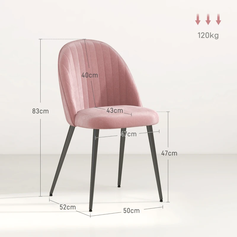 HOMCOM Conjunto de 4 Cadeiras de Sala de Jantar Modernas Cadeiras Estofadas em Veludo com Encosto Alto e Pés de Aço 50x52x83 cm Rosa