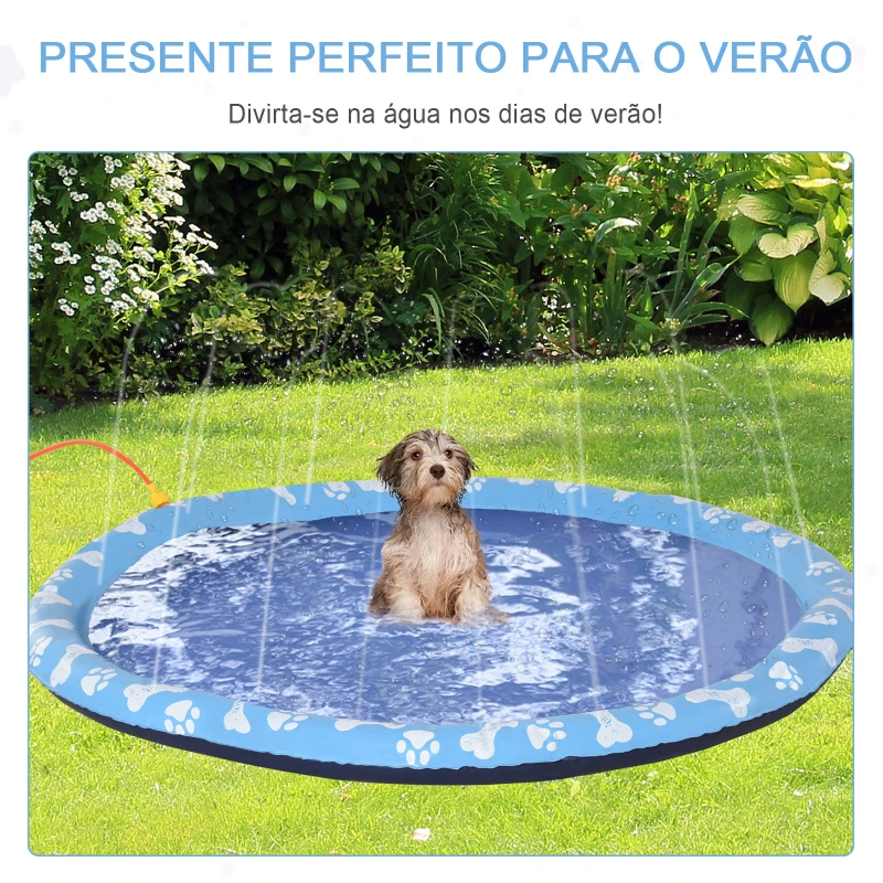 PawHut Splash Pad Tapete Aquático com Pulverizador Ø150 cm Tapete Anti-Respingos Piscina Portátil para Cães Azul