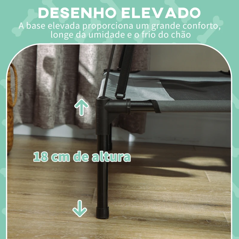 PawHut Cama portátil elevada para animais de estimação com toldo removível tecido respirável para interior e exterior 76x61x76 cm Cinza