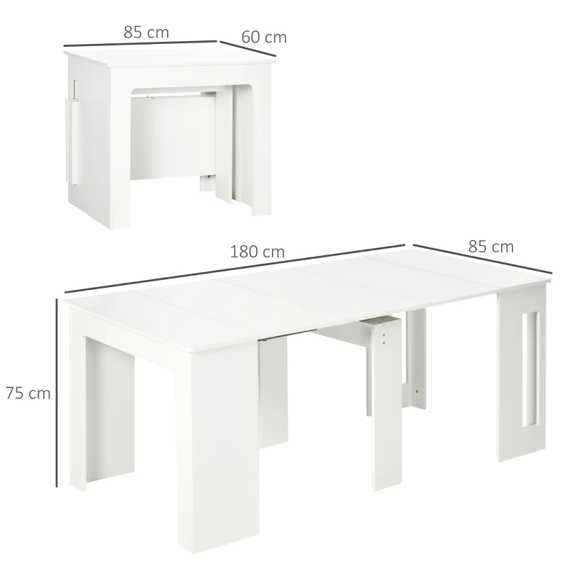 HOMCOM Mesa de Jantar Extensível para 4-6 Pessoas com Lateral Abatível Mesa Auxiliar Multifuncional 180x85x75cm Branco