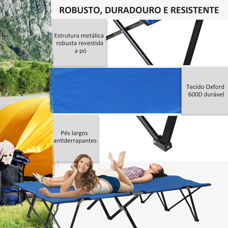 Outsunny Cama Dobrável de Campismo com 2 Lugares Cama Dupla Portátil com Bolsa de Transporte Carga 136 kg 193x125x40cm Azul