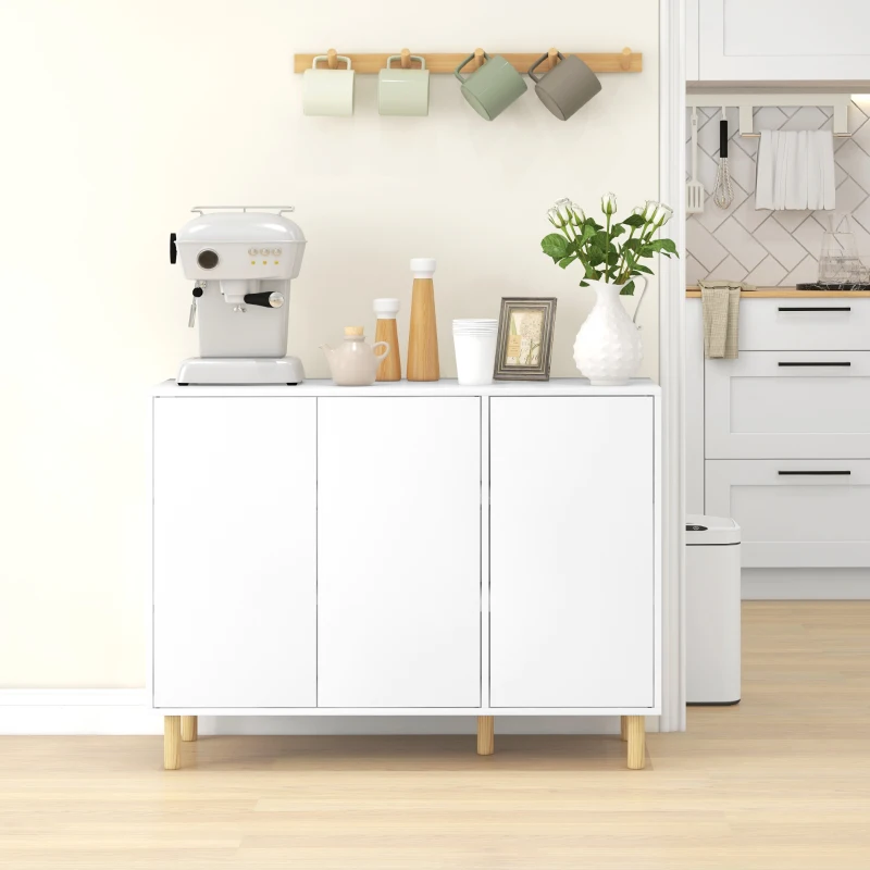 HOMCOM Bufet Modern cu 2 Dulapuri și 3 Rafturi, Mobilier Multifuncțional din Lemn, 107x40x80 cm, Alb