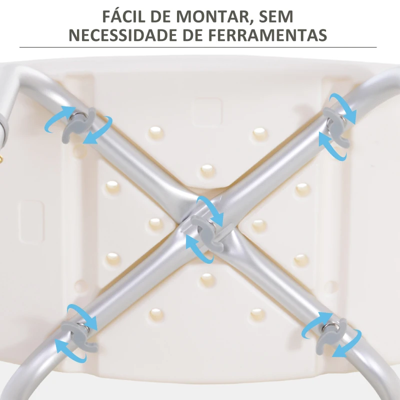 Banquinho de Duche Cadeira Banho 8 Posições Altura Regulável com Tampões de Borracha