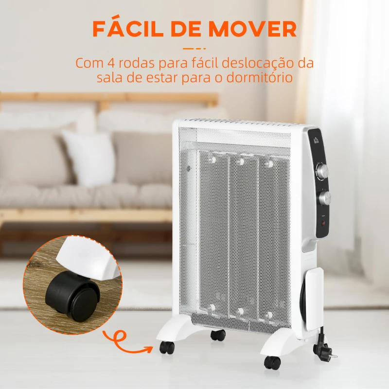 HOMCOM Aquecedor Elétrico 750W/1500W Aquecedor de Mica com Ecrã LED Controlo Remoto Termostato Temporizador 47x26,5x61,5cm Branco