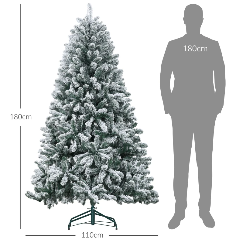 HOMCOM Árvore de Natal Artificial Nevado 180 cm com 796 Ramos e Suporte de Metal Árvore Natalina Nevado para Interior Verde