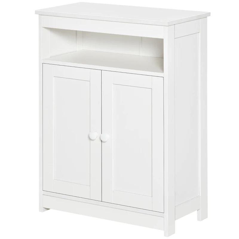 HOMCOM Armário para Casa de Banho com 2 Portas Prateleira Interior Ajustável e Compartimento Aberto Móvel Auxiliar de Armazenamento para Sala de Estar Cozinha 60x30x80cm Branco