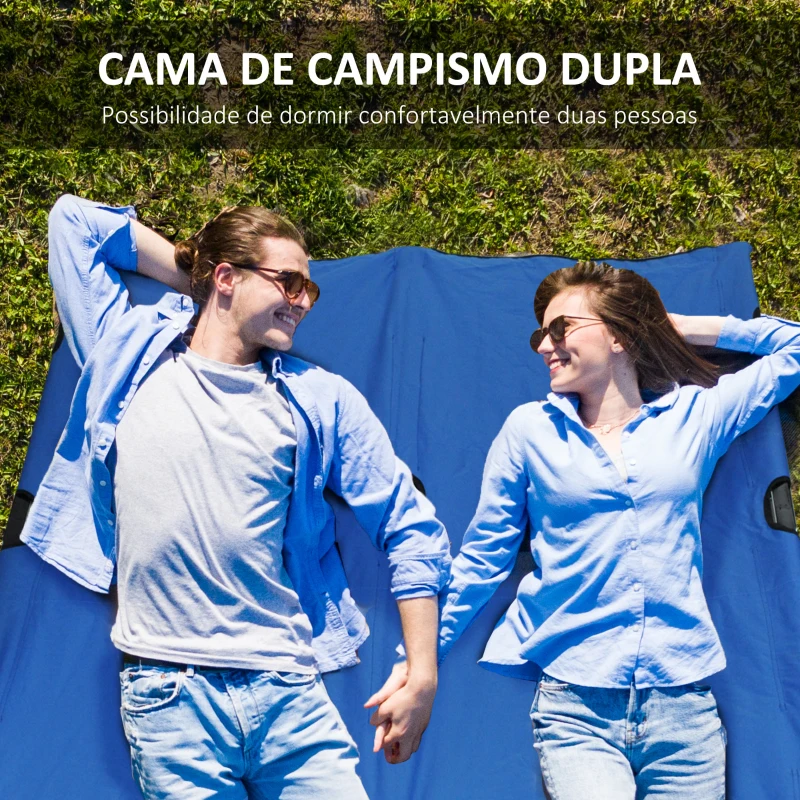 Outsunny Cama Dobrável de Campismo com 2 Lugares Cama Dupla Portátil com Bolsa de Transporte Carga 136 kg 193x125x40cm Azul