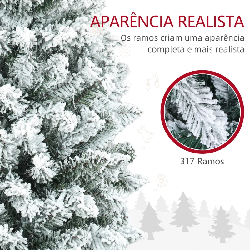 HOMCOM Árvore de Natal Artificial Coberta de Neve 150 cm com 317 Ramos e Suporte de Metal Árvore Natalícia para Sala Interior Verde