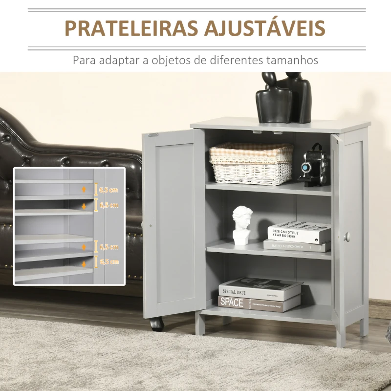 HOMCOM Armário de Sala de Estar com 2 Portas e Prateleiras Interiores Ajustáveis Móvel Auxiliar de Armazenamento Multiuso para Casa de Banho Cozinha Sala de Jantar 60x30x80cm Cinza