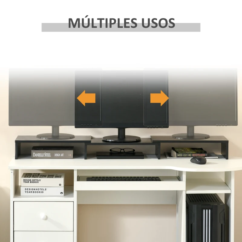Vinsetto Suporte Elevado para Monitores de Madeira Ajustável em Comprimento e Ângulo para 2 Monitores Notebook 80-117x23,5x10cm Preto