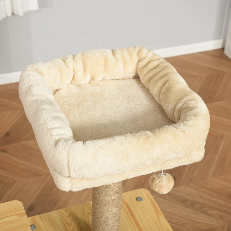 PawHut Árvore Arranhadora para Gatos Torre de Escalada com Plataformas Rede Escada Caverna Postes para Arranhar de Juta Bola Supensa e Descanso 60x40x130cm Bege
