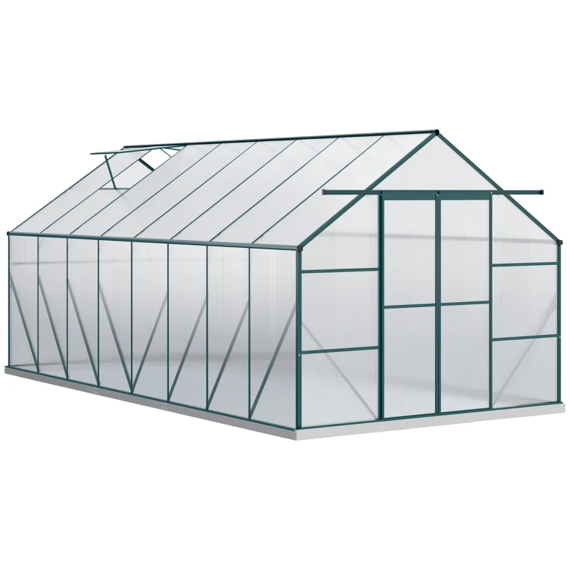 Outsunny Sera din aluminiu kit sera de gradina walk-in din policarbonat cu ventilatie 244 x 500 x 216cm, Transparenta