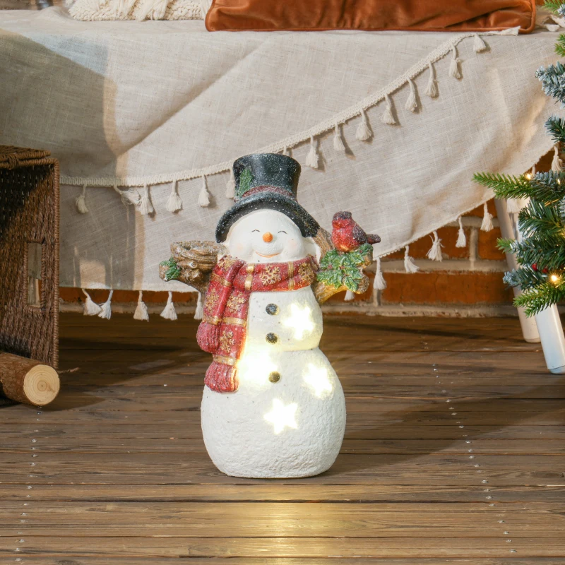 HOMCOM Kerstdecoratie, Sneeuwman met Vogel, 4 warmwitte LEDs, op batterijen, 25 x 15,5 x 38 cm