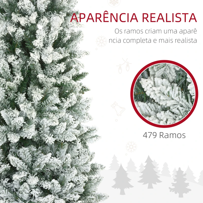 HOMCOM Árvore de Natal Artificial Coberta de Neve 180 cm com 479 Ramos e Suporte de Metal Árvore Natalícia para Sala Interior Verde