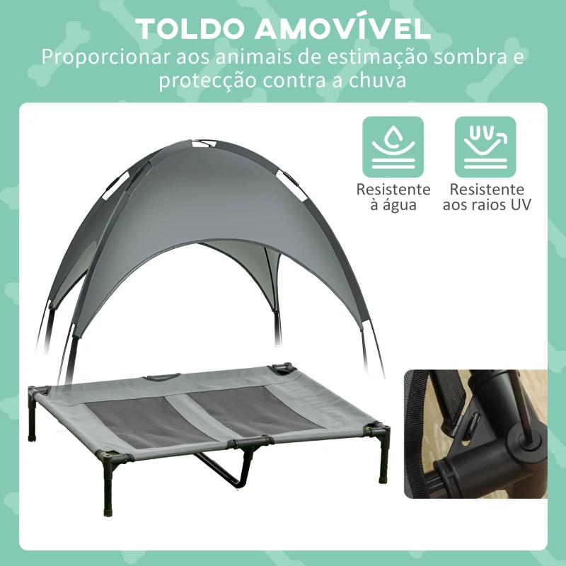 PawHut Cama elevada para animais de estimação com toldo Portátil e removível tecido respirável 92x76x90 cm cinza