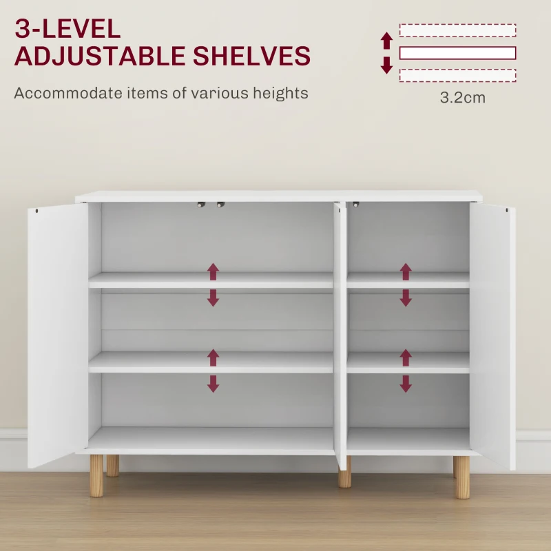 HOMCOM Bufet Modern cu 2 Dulapuri și 3 Rafturi, Mobilier Multifuncțional din Lemn, 107x40x80 cm, Alb