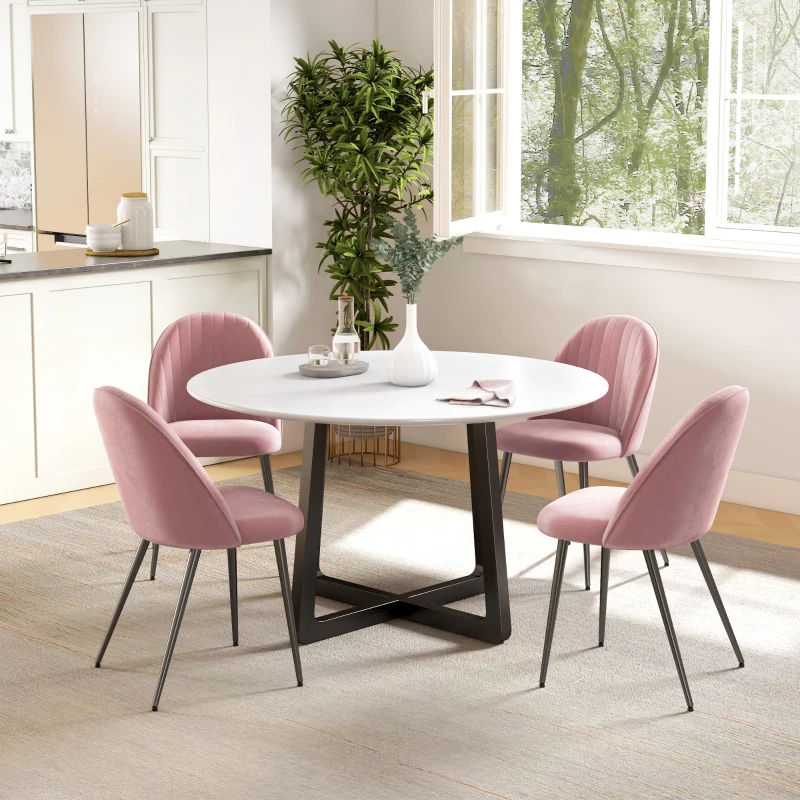 HOMCOM Conjunto de 4 Cadeiras de Sala de Jantar Modernas Cadeiras Estofadas em Veludo com Encosto Alto e Pés de Aço 50x52x83 cm Rosa