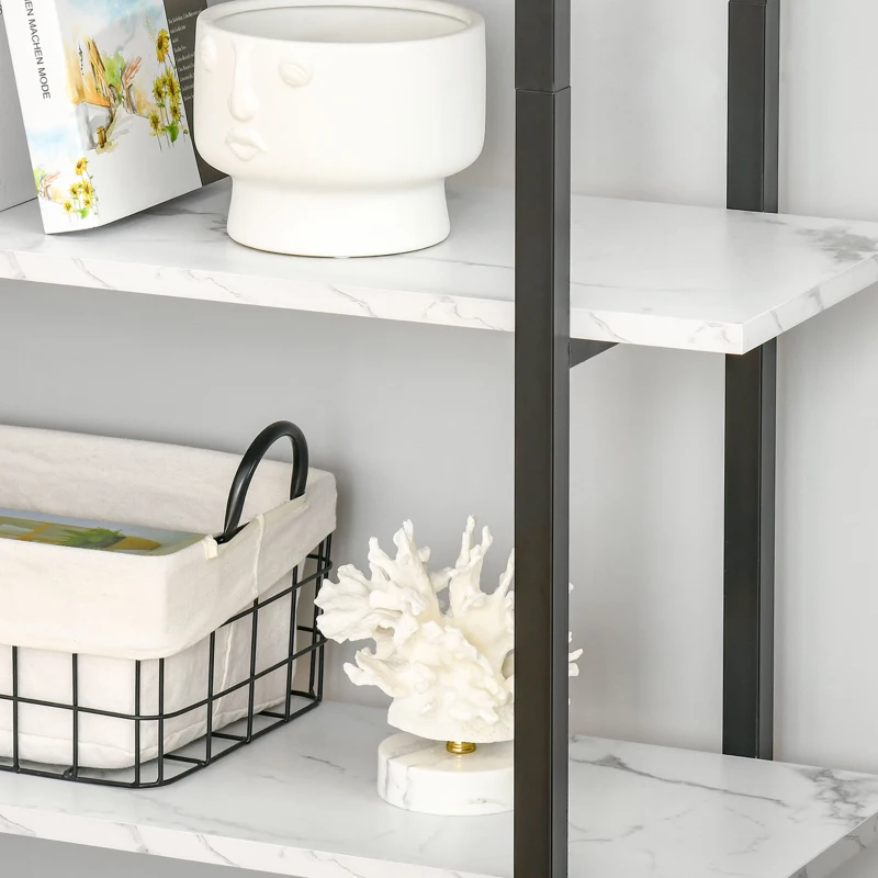 HOMCOM Estante de 4 Níveis Estante de Livros com Armazenamento com Prateleiras com Efeito de Mármore Moderno para Sala de Estar Escritório Cozinha Dormitório 92x35x152cm Preto e Branco