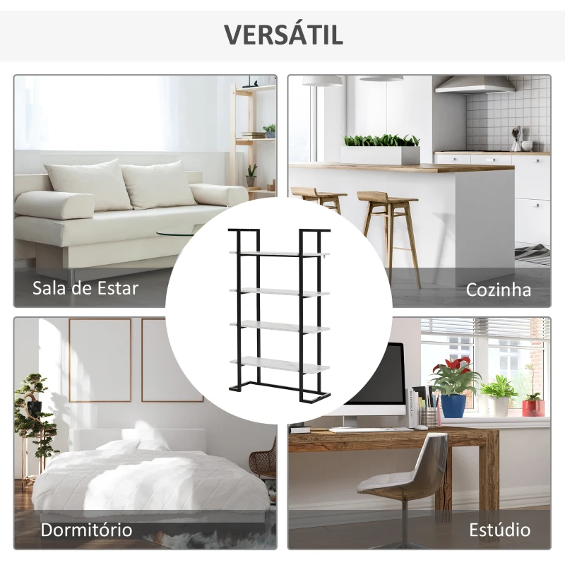 HOMCOM Estante de 4 Níveis Estante de Livros com Armazenamento com Prateleiras com Efeito de Mármore Moderno para Sala de Estar Escritório Cozinha Dormitório 92x35x152cm Preto e Branco