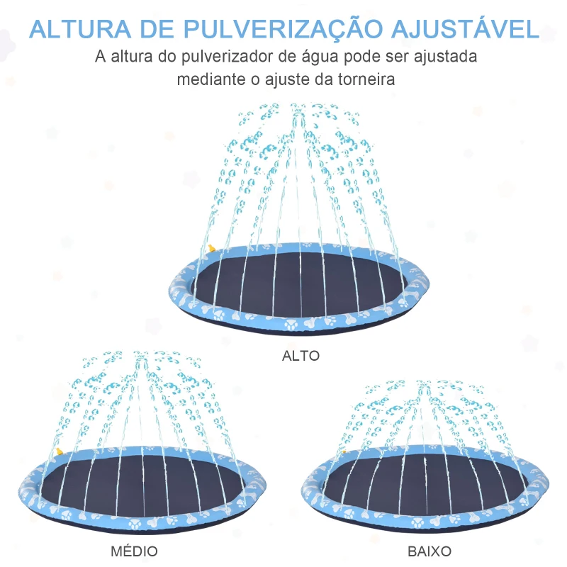 PawHut Splash Pad Tapete Aquático com Pulverizador Ø150 cm Tapete Anti-Respingos Piscina Portátil para Cães Azul
