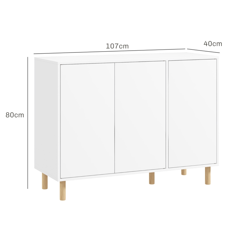 HOMCOM Bufet Modern cu 2 Dulapuri și 3 Rafturi, Mobilier Multifuncțional din Lemn, 107x40x80 cm, Alb