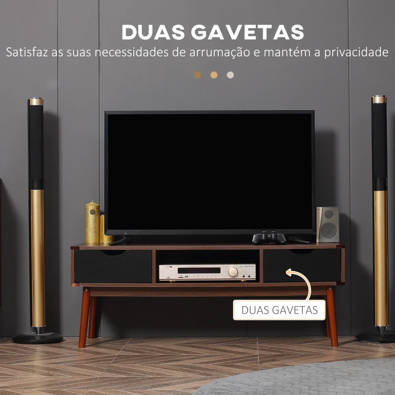 HOMCOM Suporte de TV para TV de 50 "com 2 gavetas e compartimento aberto Estilo Moderno 122x39x46 cm Marrom