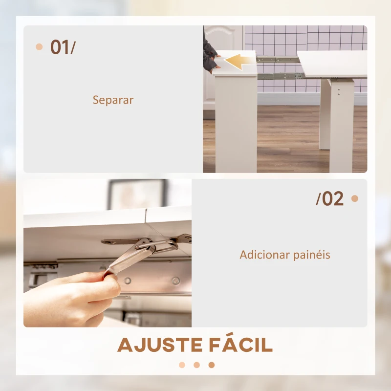 HOMCOM Mesa de Jantar Extensível para 4-6 Pessoas com Lateral Abatível Mesa Auxiliar Multifuncional 180x85x75cm Branco