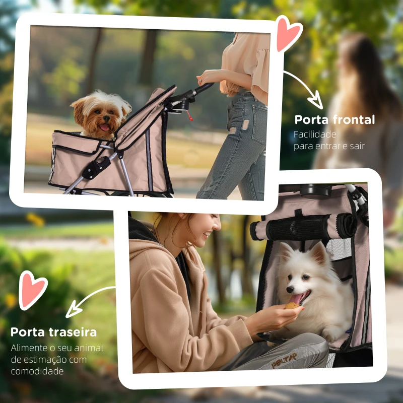 PawHut Carrinho de Passeio para Animais de Estimação Dobrável com Cesta de Armazenamento e Travão 75x45x97cm Café