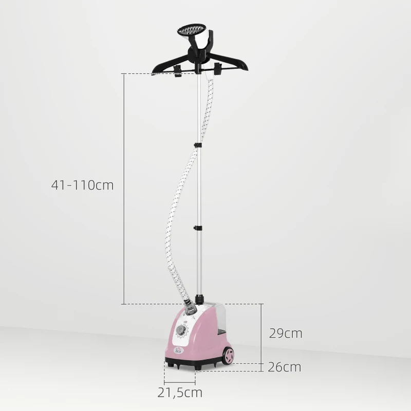 HOMCOM Ferro de Engomar a Vapor com Depósito de 1,4L e Temperatura Ajustável em 11 Níveis 26x21,5x146 cm Rosa