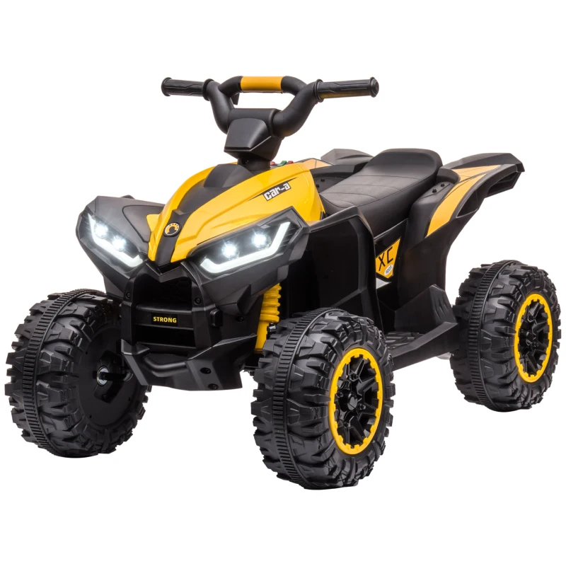 HOMCOM ATV 12V pentru copii cu cauciucuri late, masina, faruri LED, claxon, muzica, pentru 3-5 ani, galben(m-11)