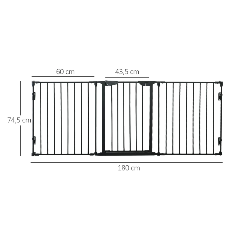 PawHut Barreira de Segurança para Animais de Estimação Barreira Dobrável de 3 Painéis com Fechadura Inteligente para Corredor Escada 180x74,5cm Preto