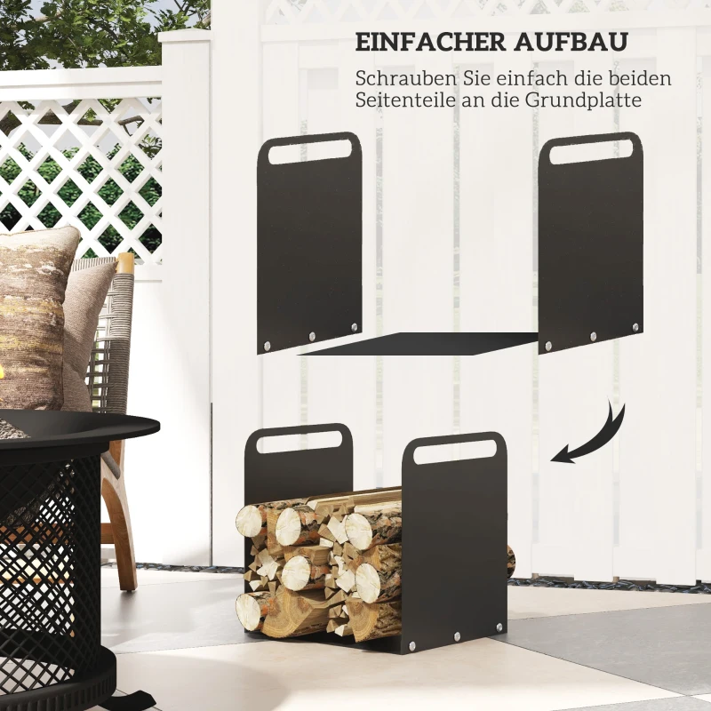 Outsunny Brandhoutrek, 2 Draaghandvaten, Stalen Frame, tot 30 kg, 36x30x36cm, Zwart