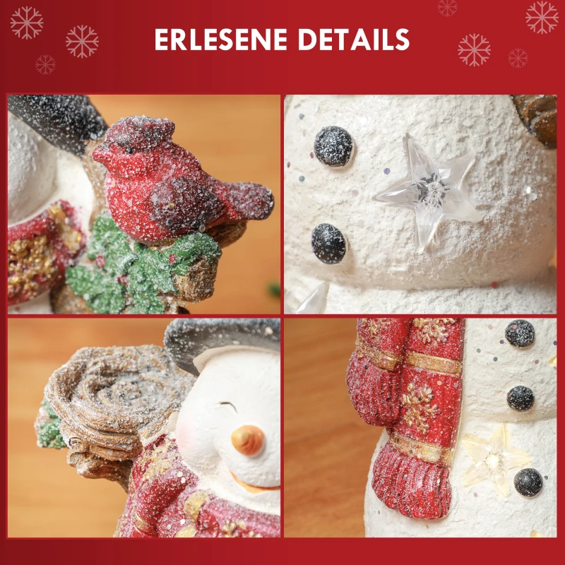 HOMCOM Kerstdecoratie, Sneeuwman met Vogel, 4 warmwitte LEDs, op batterijen, 25 x 15,5 x 38 cm