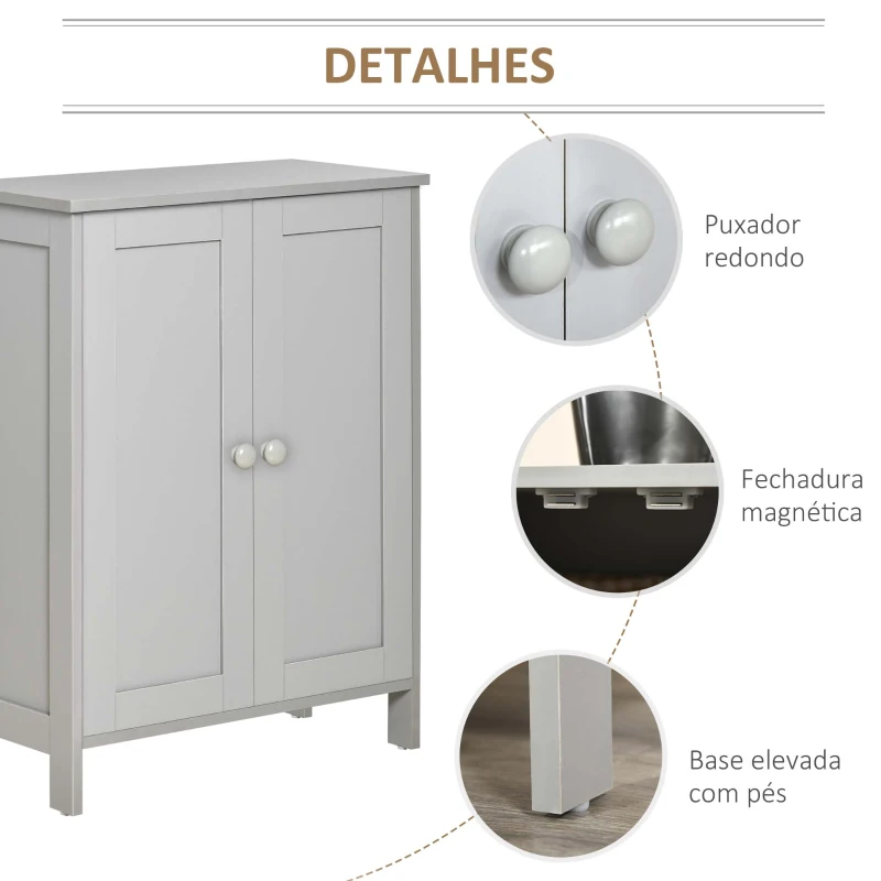 HOMCOM Armário de Sala de Estar com 2 Portas e Prateleiras Interiores Ajustáveis Móvel Auxiliar de Armazenamento Multiuso para Casa de Banho Cozinha Sala de Jantar 60x30x80cm Cinza