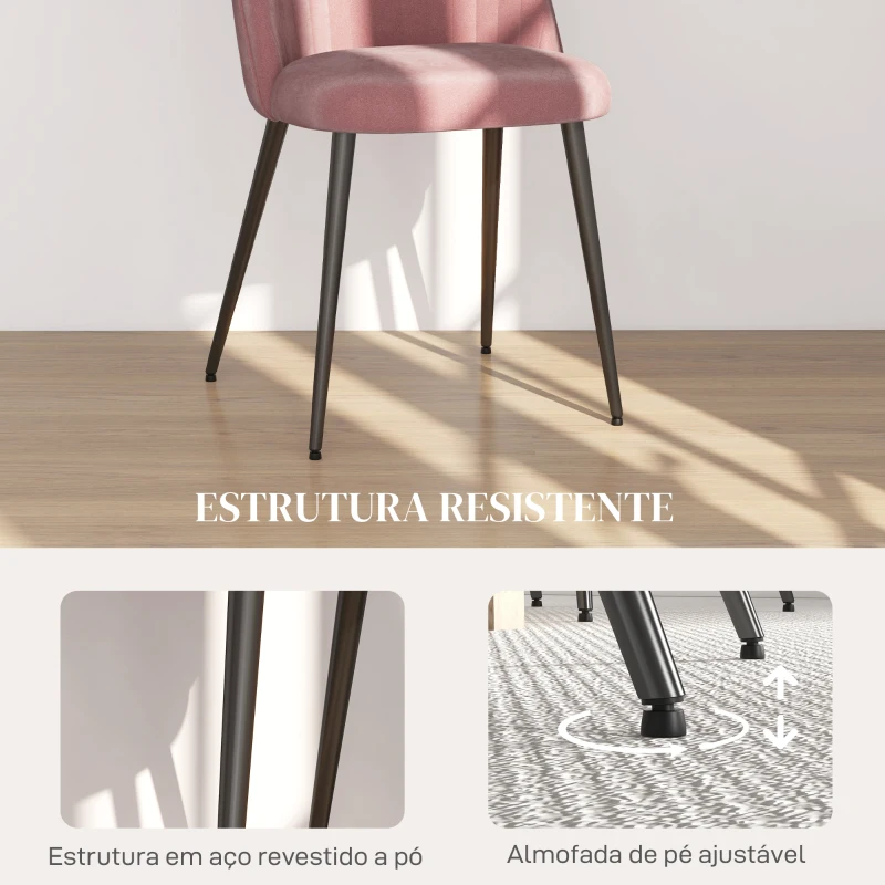 HOMCOM Conjunto de 4 Cadeiras de Sala de Jantar Modernas Cadeiras Estofadas em Veludo com Encosto Alto e Pés de Aço 50x52x83 cm Rosa