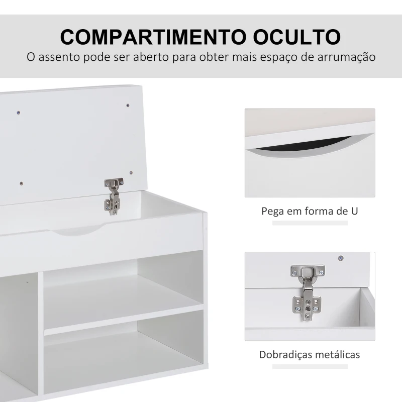 HOMCOM Banco Sapateira com Armazenamento Gaveta Prateleira e Assento Acolchoado para Entrada Estilo Moderno 80x30x47cm Branco