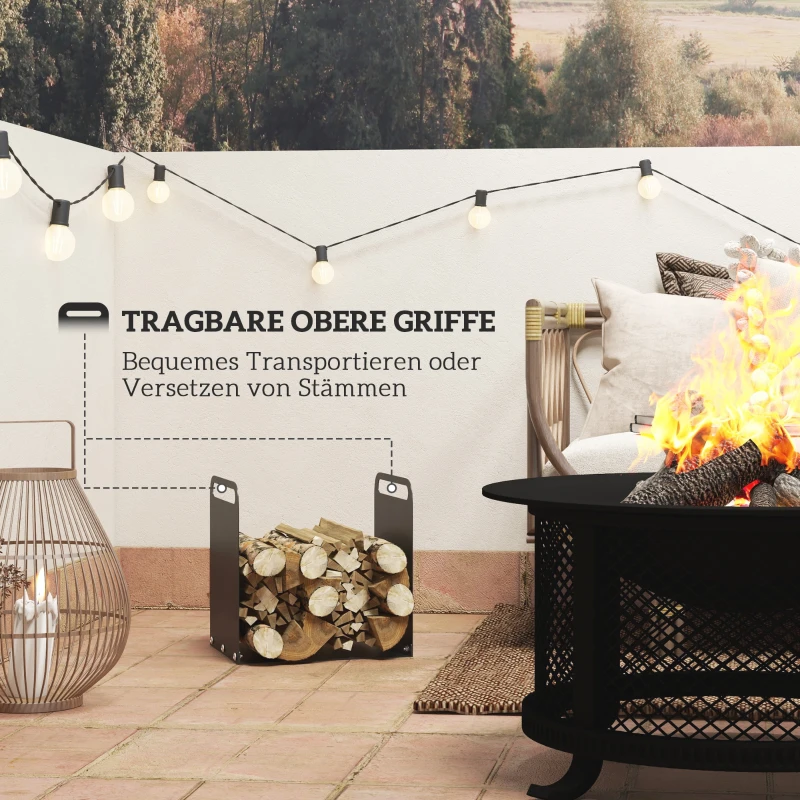 Outsunny Brandhoutrek, 2 Draaghandvaten, Stalen Frame, tot 30 kg, 36x30x36cm, Zwart