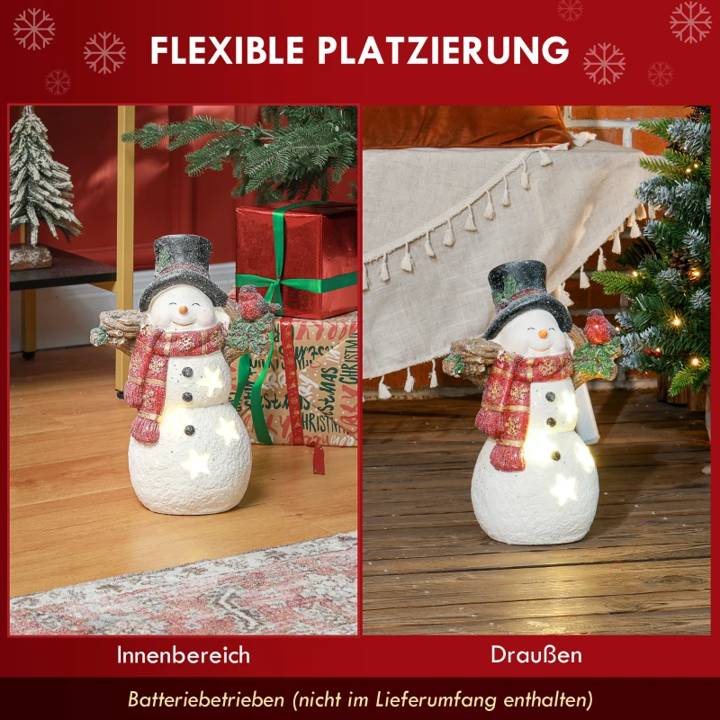 HOMCOM Kerstdecoratie, Sneeuwman met Vogel, 4 warmwitte LEDs, op batterijen, 25 x 15,5 x 38 cm