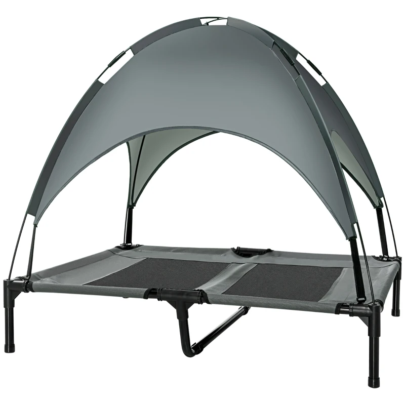 PawHut Cama elevada para animais de estimação com toldo Portátil e removível tecido respirável 92x76x90 cm cinza