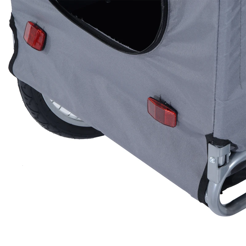 PawHut Hundeanhänger Fahrradanhänger bis 20kg klappbar mit Universalkupplung Reflektoren Flagge lagerbar Stahl+Polyster Grau+Schwarz 130 x 73 x 90cm